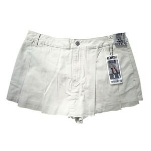 Rewash Pleated Skort Low Rise Khaki Mini Raw Hem Cotton Stretch Sz 13/31 NWT